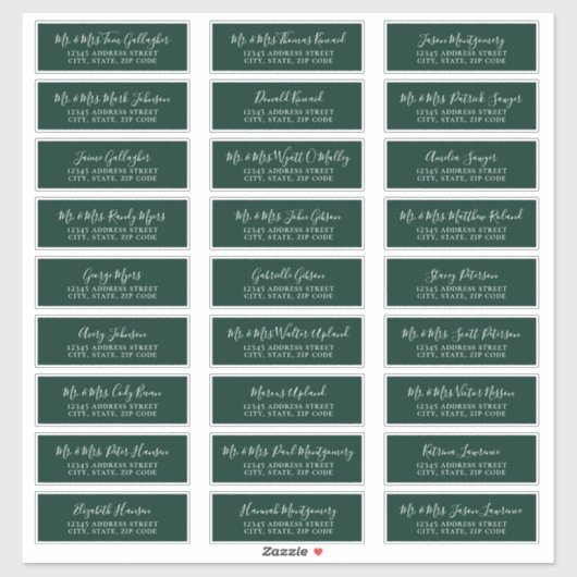 シックなスクリプトエメラルドグリーンゲスト住所 シール (シート)