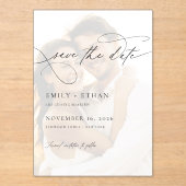 シックなスクリプトオーバーレイ写真ウェディング日付を保存 アクリル招待状 (正面)