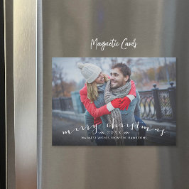 シックなスクリプトオーバーレイ磁気クリスマスフォトカード