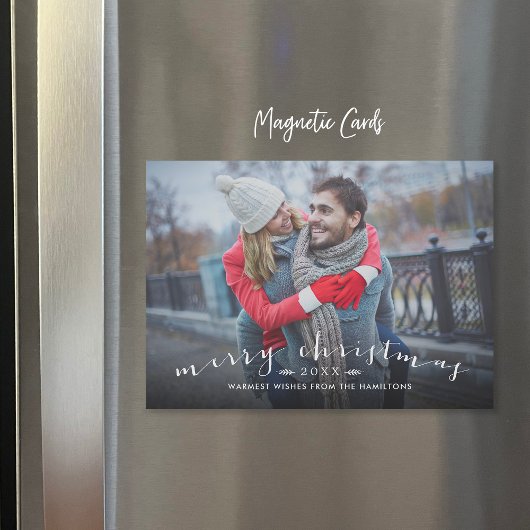 シックなスクリプトオーバーレイ磁気クリスマスフォトカード