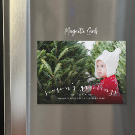 シックなスクリプトオーバーレイ磁気ホリデーフォトカード