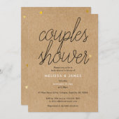 シックなスクリプトクラフト金ゴールドハートカップル赤ちゃんシャワー 招待状 (正面/裏面)