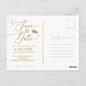 シックなスクリプトグラードパーティー日付の保存金ゴールドグリッター ポストカード (裏面)