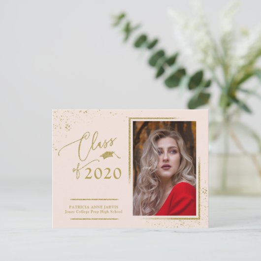 シックなスクリプトグラード発表フェスティバル金ゴールドグリッター ポストカード (スタンド正面)