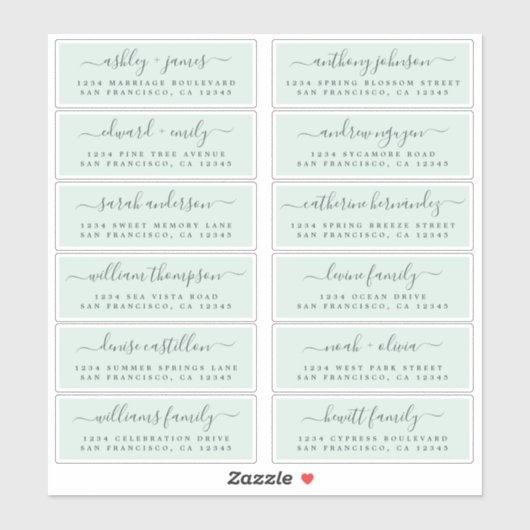 シックなスクリプトグリーン結婚ズゲスト住所 シール (シート)