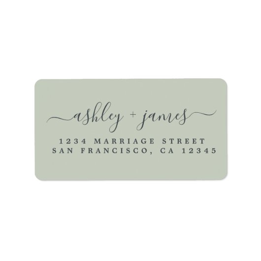 シックなスクリプトグリーン結婚ズ差出人住所ラベル ラベル (正面)