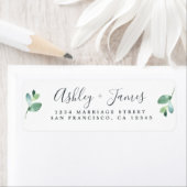 シックなスクリプトグリーン結婚リーフの差出人住所 ラベル (インサイチュ)