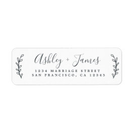 シックなスクリプトグリーン結婚リーフの差出人住所 ラベル
