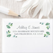 シックなスクリプトグリーン結婚リーフの差出人住所 ラベル (インサイチュ)