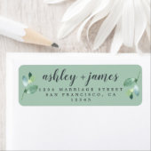 シックなスクリプトグリーン結婚リーフの差出人住所 ラベル (インサイチュ)