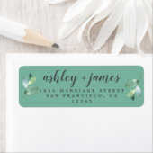 シックなスクリプトグリーン結婚リーフの差出人住所 ラベル (インサイチュ)