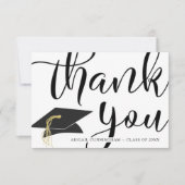 シックなスクリプトサンキューユー白黒Mortarboard サンキューカード (正面)