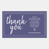 シックなスクリプトサンキュー&パーソナルメッセージネイビーブルー 長方形シール (正面)