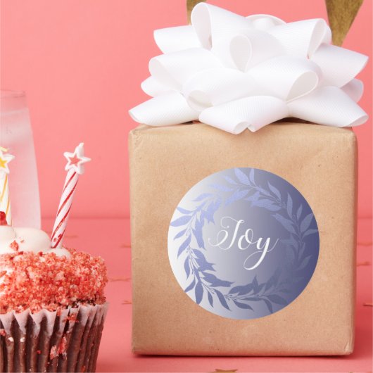 シックなスクリプトジョイブルーフォイルリースクリスマスクラシック ラウンドシール (パーティー)