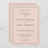 シックなスクリプトソフトピンク結婚式招待状 招待状 (正面/裏面)