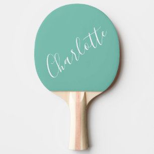 シックなスクリプトタイポグラフィパーソナライズされたモダンティール（緑がかった色） 卓球ラケット