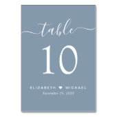 シックなスクリプトダスティブルーウェディングレセプション テーブルナンバー (正面)