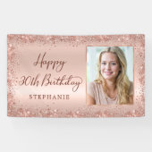 シックなスクリプトバラ金ゴールドグリッター写真30th誕生日 横断幕 (横)