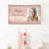 シックなスクリプトバラ金ゴールドグリッター写真30th誕生日 横断幕 (インサイチュ)