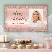 シックなスクリプトバラ金ゴールドグリッター写真50誕生日 横断幕