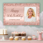 シックなスクリプトバラ金ゴールドグリッター写真50誕生日 横断幕