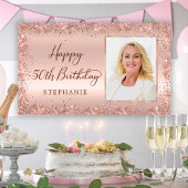 シックなスクリプトバラ金ゴールドグリッター写真50誕生日 横断幕