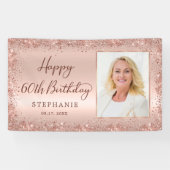 シックなスクリプトバラ金ゴールドグリッター写真60誕生日 横断幕 (横)
