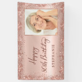 シックなスクリプトバラ金ゴールドグリッター写真80誕生日 横断幕 (縦)