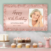 シックなスクリプトバラ金ゴールドグリッター写真80誕生日 横断幕