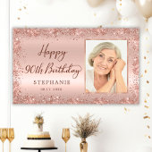 シックなスクリプトバラ金ゴールドグリッター写真90誕生日 横断幕