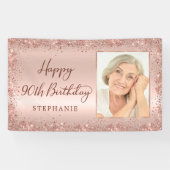 シックなスクリプトバラ金ゴールドグリッター写真90誕生日 横断幕 (横)