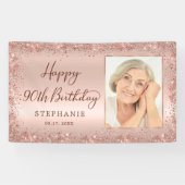 シックなスクリプトバラ金ゴールドグリッター写真90誕生日 横断幕 (横)