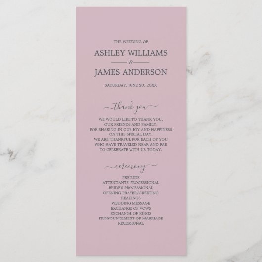 シックなスクリプトパステルシンプルパープルミニマル結婚ズ プログラム (正面)