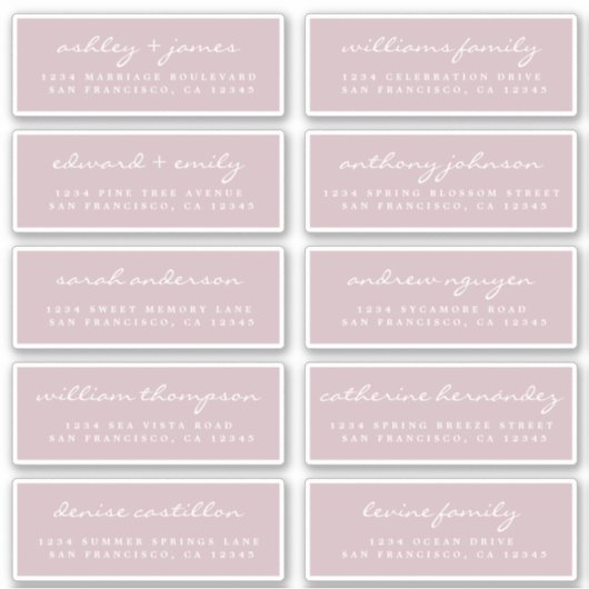 シックなスクリプトパープル結婚ズのゲスト住所 シール (正面)