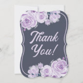 シックなスクリプトパープル&ティール(緑がかった色)フローラサンキューカード サンキューカード (正面)