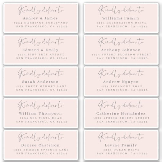 シックなスクリプトピンクのゲ結婚ストアドレスに配信 シール (正面)