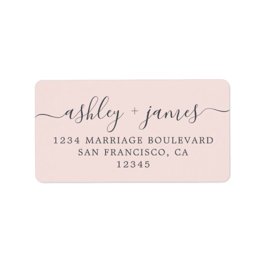 シックなスクリプトピンク結婚ズ差出人住所ラベル ラベル (正面)