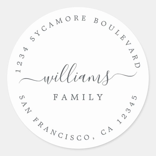 シックなスクリプトファミリ名差出人住所 ラウンドシール (正面)