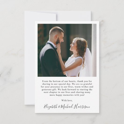 シックなスクリプトフォトオーバーレイ結婚ズ サンキューカード (裏面)