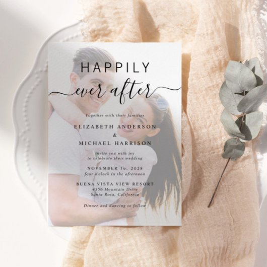 シックなスクリプトフォトオーバーレイ結婚ズ 招待状