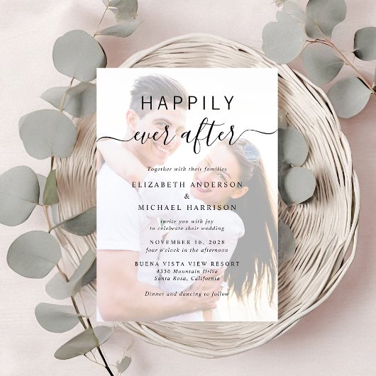 シックなスクリプトフォトオーバーレイQRコードクリー結婚ム 招待状