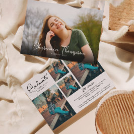 シックなスクリプトフォトコラージュ卒業イニビテーション 案内状