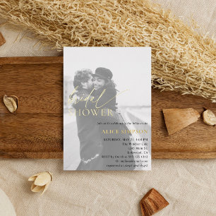 シックなスクリプトフォトブライダルシャワーフォイル招待状 箔招待状