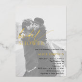 シックなスクリプトフォトブライダルシャワーフォイル招待状 箔招待状 (正面)