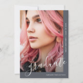 シックなスクリプトフォトブルー卒業発表 招待状 (正面)