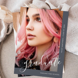 シックなスクリプトフォトブルー卒業発表 招待状