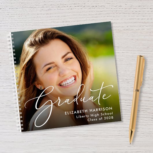 シックなスクリプトフォト卒業パーティーゲストブック ノートブック