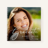 シックなスクリプトフォト卒業パーティーゲストブック ノートブック (正面)