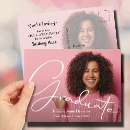 シックなスクリプトフォト卒業パーティー招待状 ポストカード