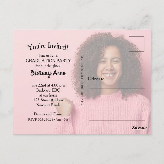 シックなスクリプトフォト卒業パーティー招待状 ポストカード (裏面)